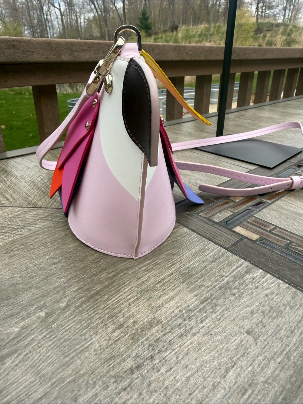 NWOT Kate Spade Parrot Flock Party crossbody bag smooth multicolor pink leather - Picture 8 of 12